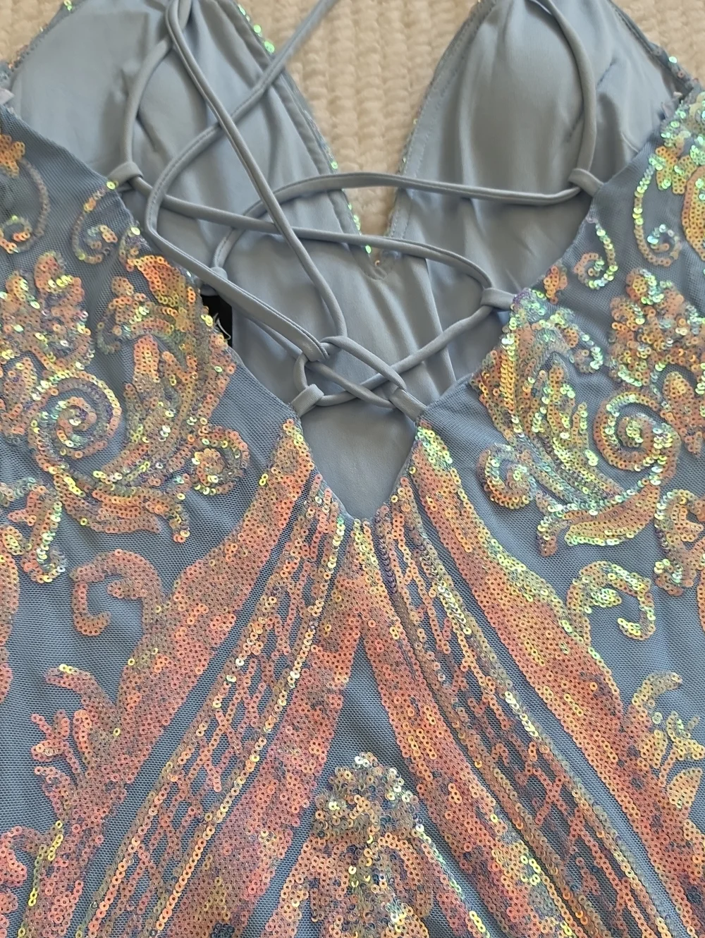 Windsor Sequined Light Blue Slip Dress with Iridescent Detailing
